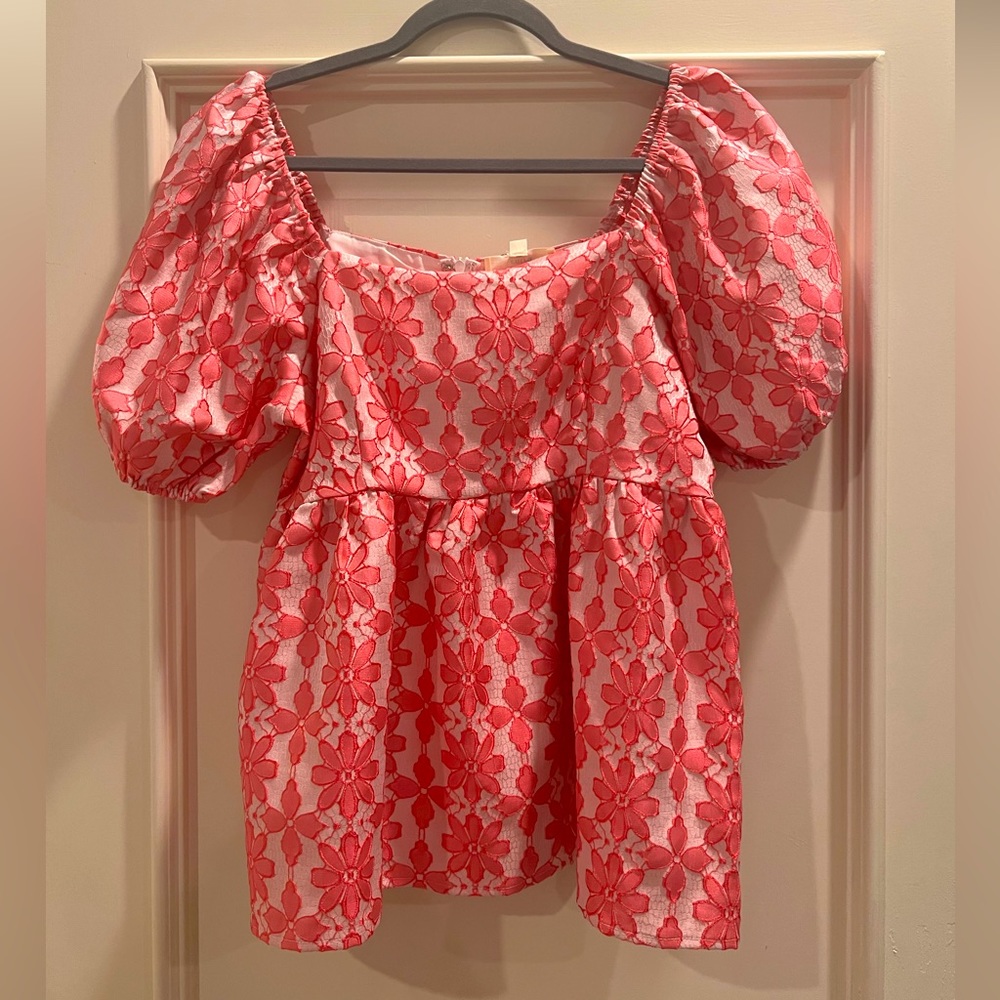 Pink Floral Puffy Sleeves top